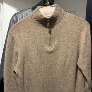 Daniel Bishop Brown Cashmere Sweater Mock Neck Quarter Zip tan Mens Size Large